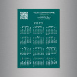 Custom Business QR Code 2025 Calendar Teal Magnet<br><div class="desc">Create your own 2025 calendar magnetic card with a customizable QR code for your business website or landing page, and your company name and contact information in white text on a teal background. Add your business URL link and custom text (company name, website, phone number, address, slogan, or other message)...</div>