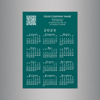 Custom Business QR Code 2025 Calendar Teal Magnet