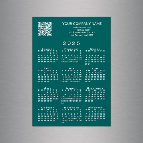 Custom Business QR Code 2025 Calendar Teal Magnet