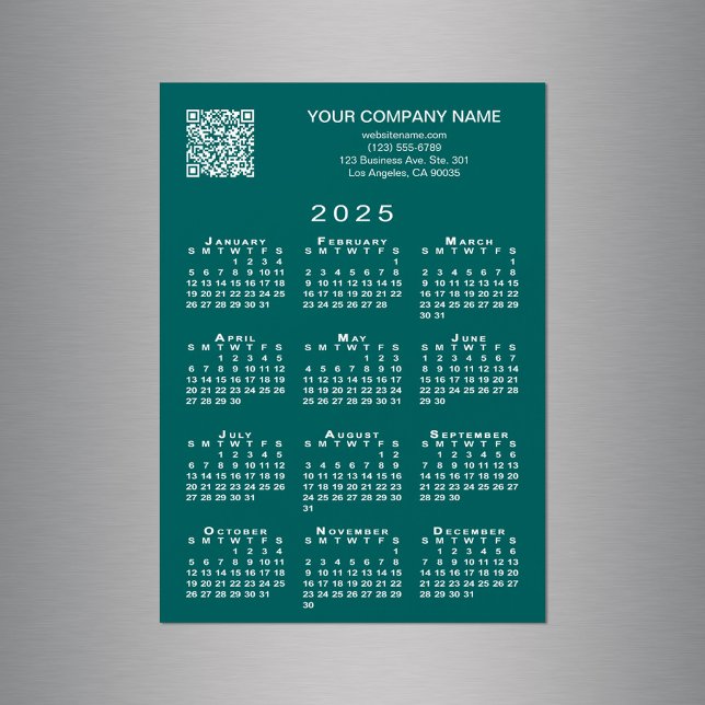 Custom Business QR Code 2025 Calendar Teal Magnet (Custom Business QR Code 2025 Calendar Teal Magnet in situ)