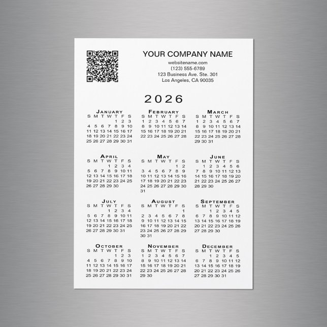 Custom Business QR Code 2026 Calendar Magnet Card (Custom Business QR Code 2026 Calendar Magnet Card in situ)