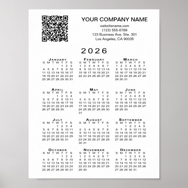 Custom Business QR Code 2026 Calendar Poster (Front)