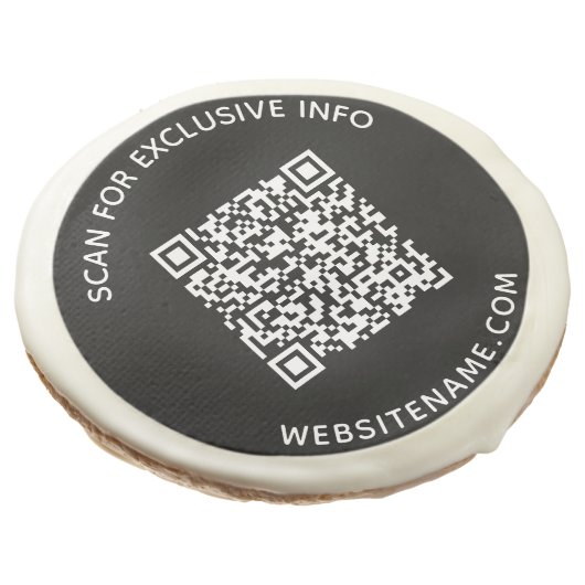 Custom Business QR Code and Text on Black Sugar Cookie (Angled)
