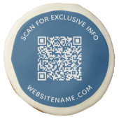 Custom Business QR Code and Text on Blue Sugar Cookie (Front)