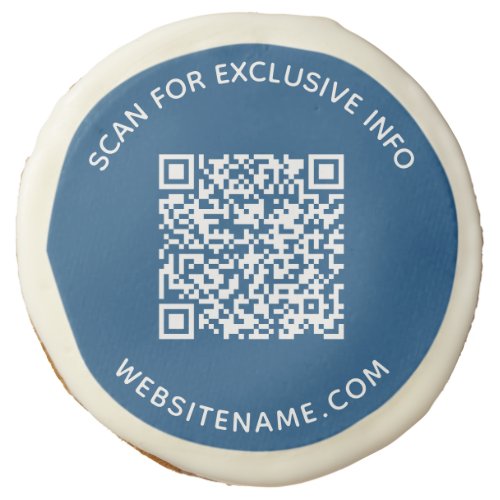 Custom Business QR Code and Text on Blue Sugar Cookie