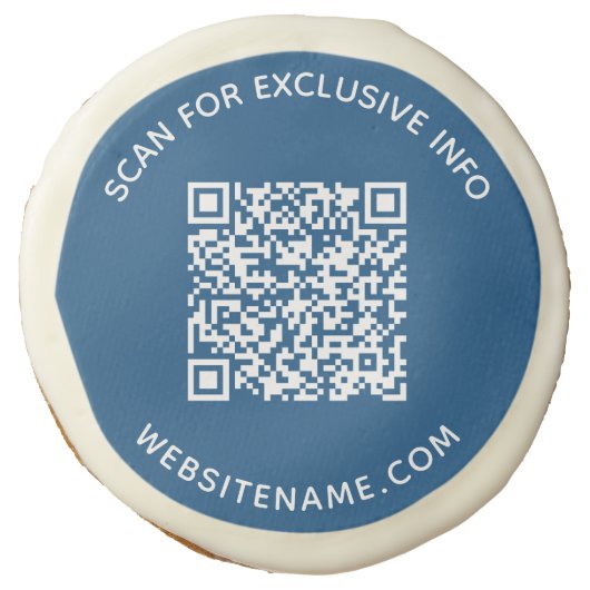 Custom Business QR Code and Text on Blue Sugar Cookie (Front)