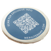 Custom Business QR Code and Text on Blue Sugar Cookie (Angled)