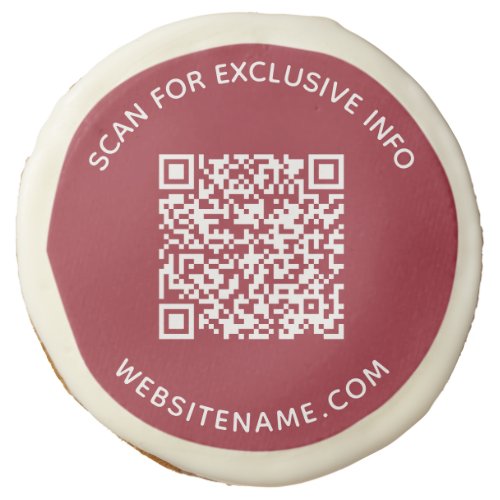 Custom Business QR Code and Text on Burgundy Red Sugar Cookie
