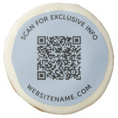 Custom Business QR Code and Text on Light Blue Sugar Cookie (Front)