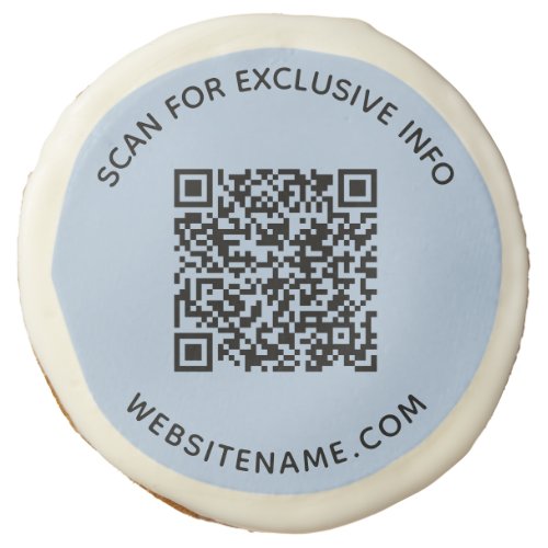 Custom Business QR Code and Text on Light Blue Sugar Cookie