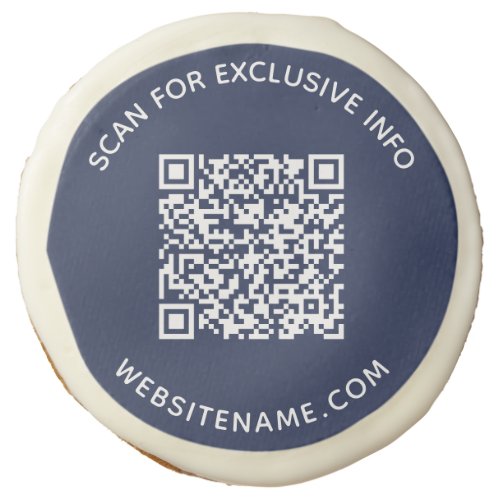 Custom Business QR Code and Text on Navy Blue Sugar Cookie