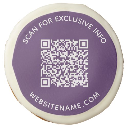Custom Business QR Code and Text on Purple Sugar Cookie