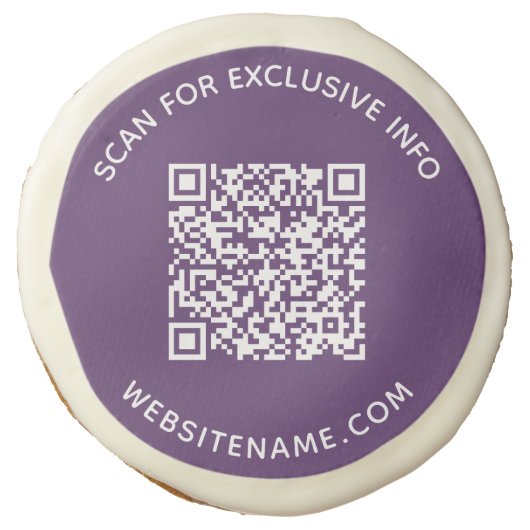 Custom Business QR Code and Text on Purple Sugar Cookie (Front)