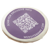 Custom Business QR Code and Text on Purple Sugar Cookie (Angled)