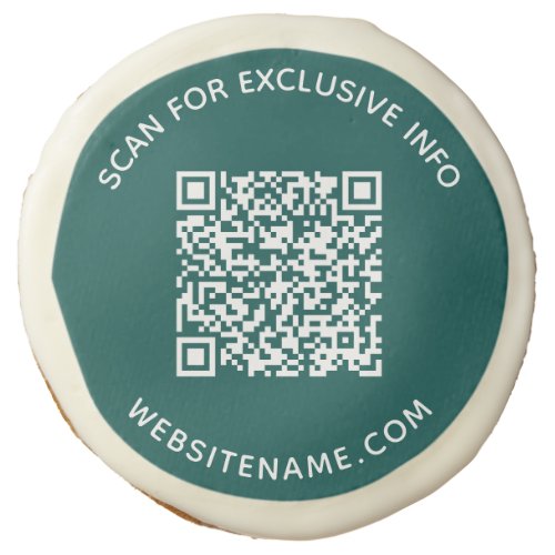 Custom Business QR Code and Text on Teal Sugar Cookie