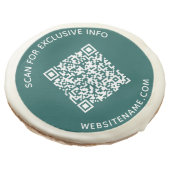 Custom Business QR Code and Text on Teal Sugar Cookie (Angled)