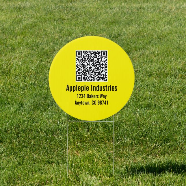 Custom Business QR Code Double Sided Bright Yellow Sign (Insitu)