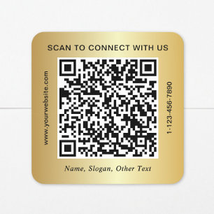 Custom Business QR Code Gold Square Sticker