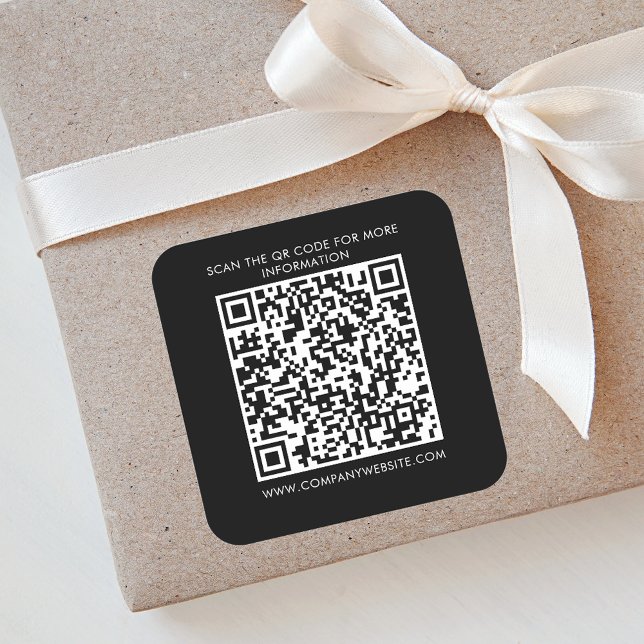 Custom Business QR Code Promotional Marketing Square Sticker (Business QR Code Black Square Sticker)