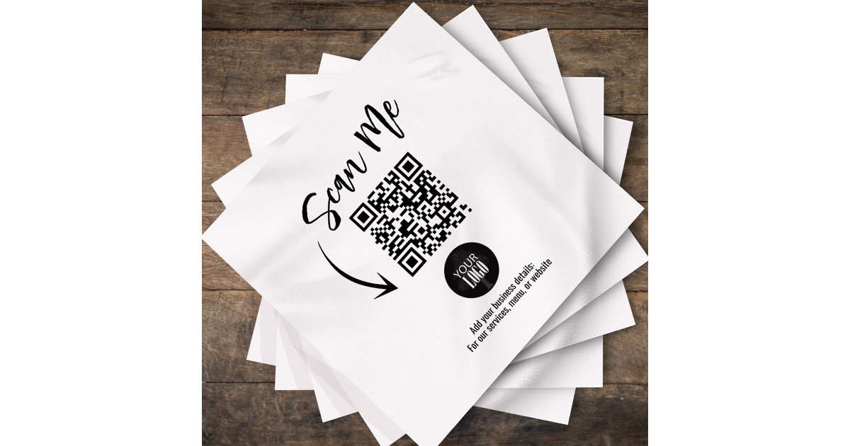 Custom Business QR Code Scan Me Cocktail Napkins | Zazzle