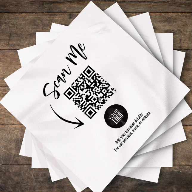 Custom Business QR Code Scan Me Cocktail Napkins | Zazzle