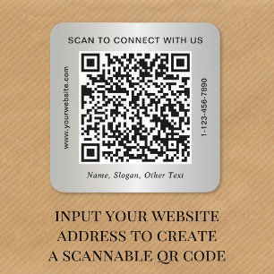 Custom Business QR Code Silver Square Sticker