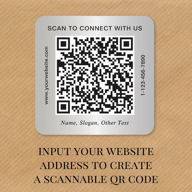 Custom Business QR Code Silver Square Sticker (Creator Uploaded)