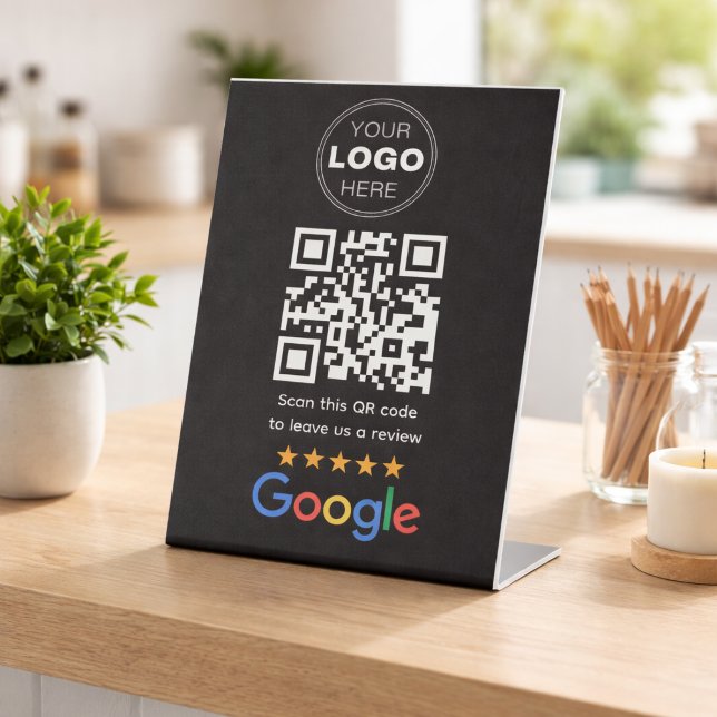 Custom Business Review QR Code Logo Pedestal Sign (Google Reviews | Business Review Link QR Code Pedestal Sign)