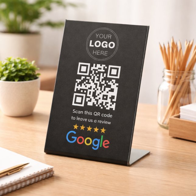 Custom Business Review QR Code Logo Pedestal Sign (Google Reviews | Business Review Link QR Code Pedestal Sign)