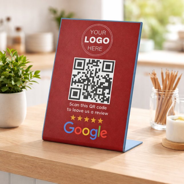 Custom Business Review QR Code Logo Pedestal Sign (Google Reviews | Business Review Link QR Code Pedestal Sign)