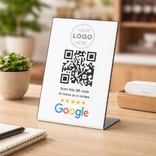 Custom Business Review QR Code Logo Pedestal Sign