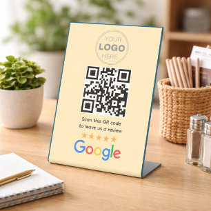 Custom Business Review QR Code Logo Pedestal Sign