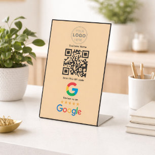 Custom Business Review QR Code Logo Pedestal Sign
