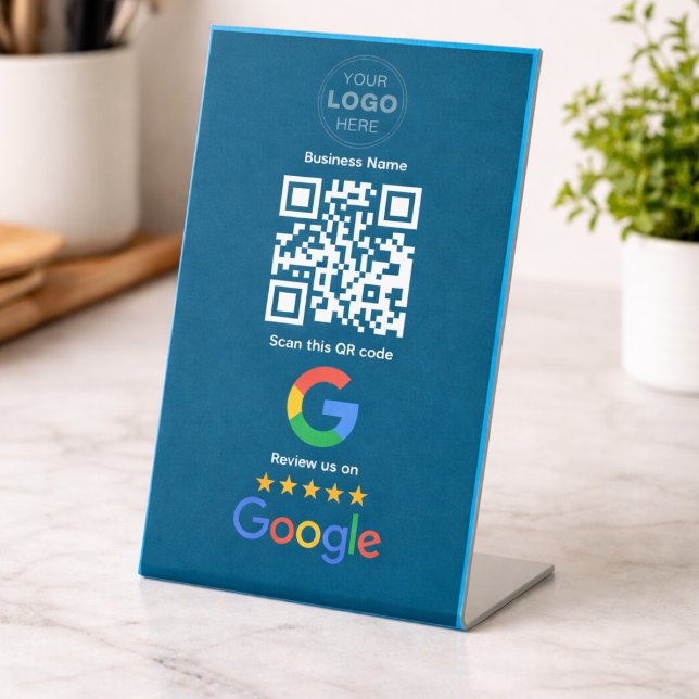 Custom Business Review QR Code Logo Pedestal Sign (Minimalist QR Code Professional Design Pedestal Sign)