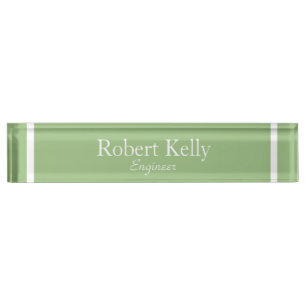 Custom business sage green and white lines desk name plate