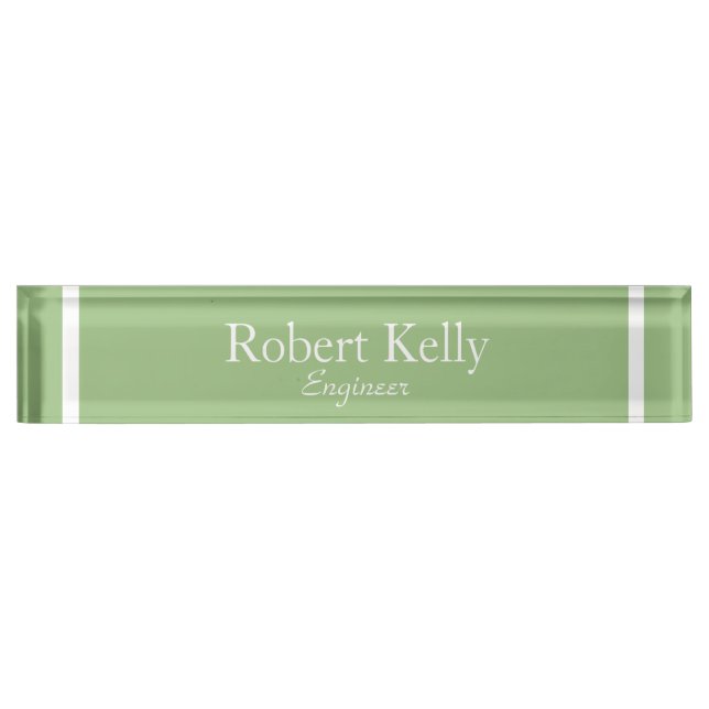 Custom business sage green and white lines desk name plate (Front)