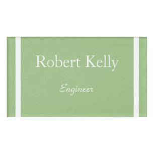 Custom business sage green and white lines name tag