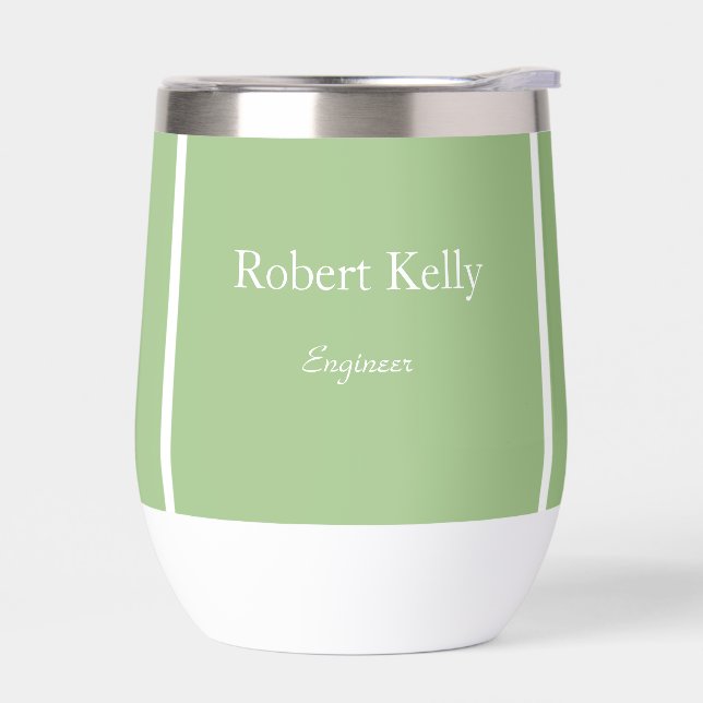 Custom business sage green and white lines thermal wine tumbler (Left)