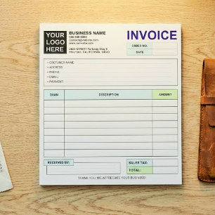 Custom Business Sales Invoice Forms, Company Logo Notepad