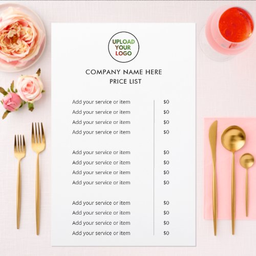 Custom Business Service Menu & Price List