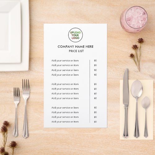 Custom Business Service Menu & Price List