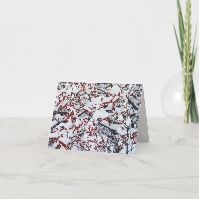 Custom Business Snow Branches Berries Holiday Card (Front)