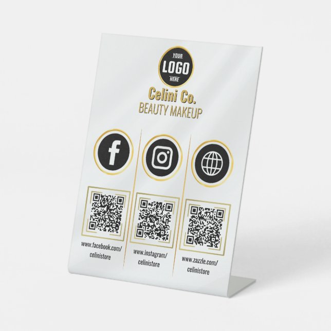 Custom Business Social Media QR Code Sign - Gold  (Front)
