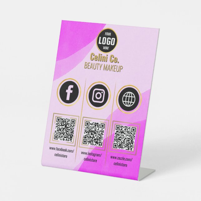 Custom Business Social Media QR Code Sign - Pink (Front)
