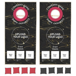 Custom Business Sponsor Logo Black Marble Branded Cornhole Set