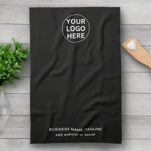 Custom Business Text & Logo l Black & White Promo Kitchen Towel