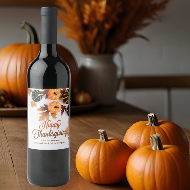 Custom Business Thanksgiving Beautiful Pumpkin Wine Label (Creator Uploaded)