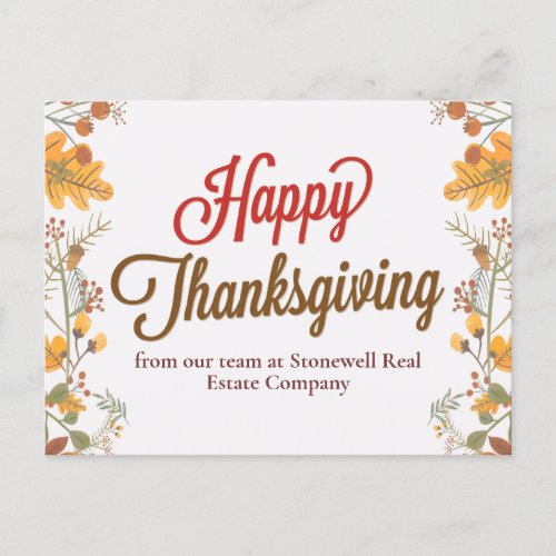 Custom Business Thanksgiving Modern Fall Leaves Holiday Postcard