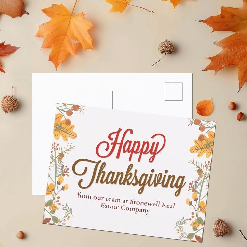 Custom Business Thanksgiving Modern Fall Leaves Holiday Postcard