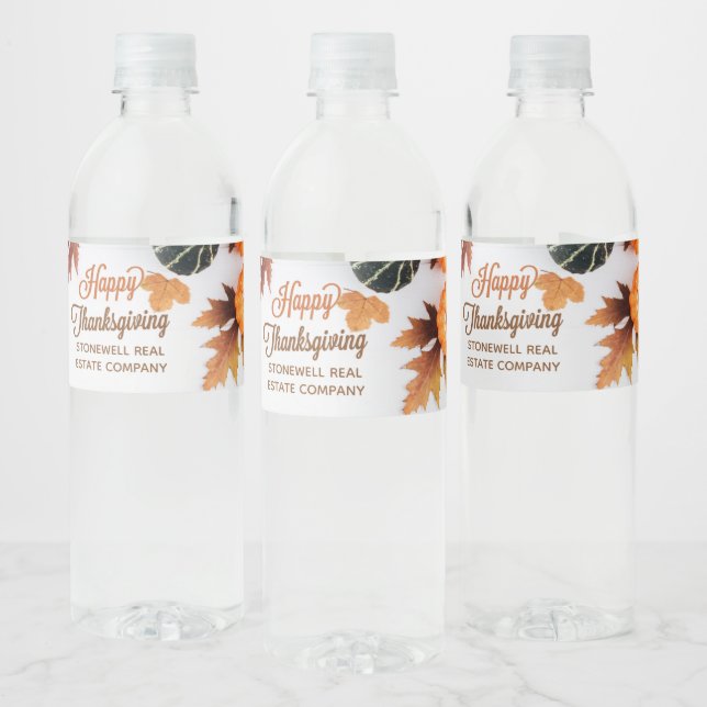 Custom Business Thanksgiving Party Cute Pumpkin Water Bottle Label (Bottles)